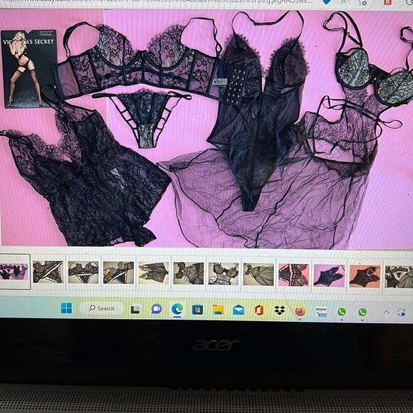 Victoria’s Secret unlined longline 32C BRA SET+LONG GOEN SLIP+TEDDY ROMPER BLACK